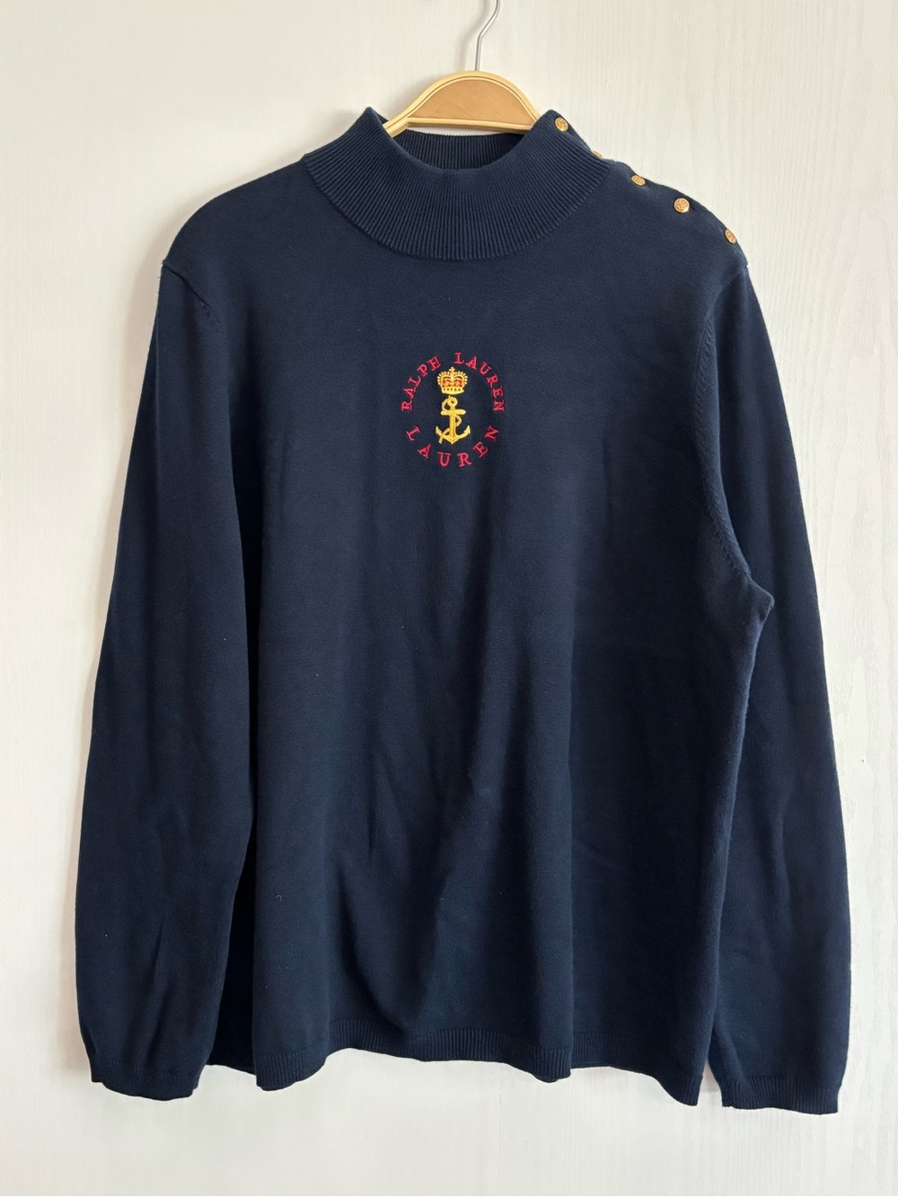 Lauren Ralph Lauren Nautical Sweater Womens 2X Blue Navy Anchor Crown Vintage